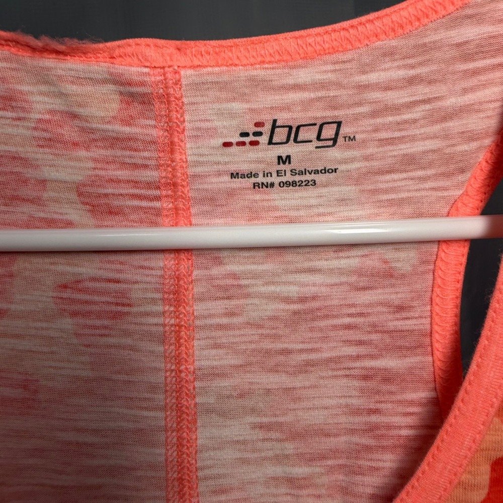 BCG Tank Top Cotton Blend Orange Camo Print Racerback Athletic Sporty - Picture 4 of 6